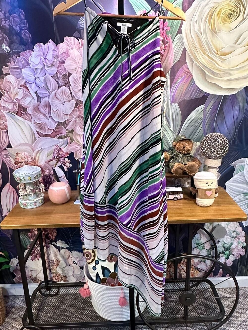 Bar III S Striped Maxi Dress Asymmetrical Handkerchief Hem Boho Resort NWT